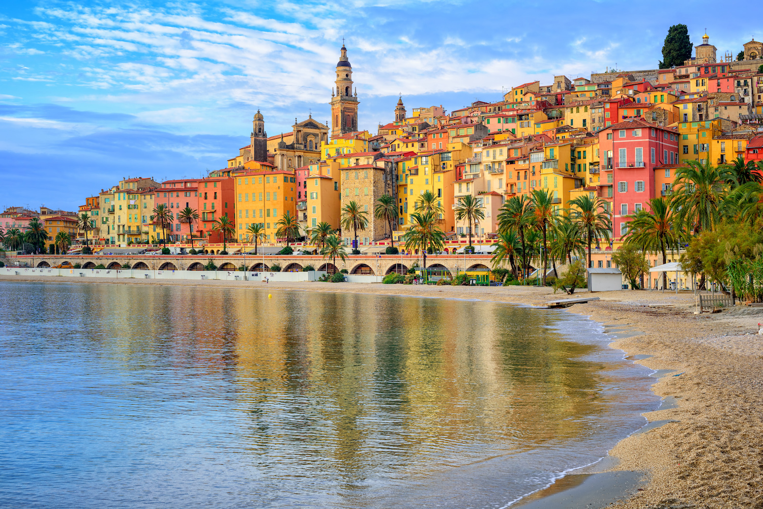 Colorful medieval town Menton on Riviera, Mediterranean sea, France