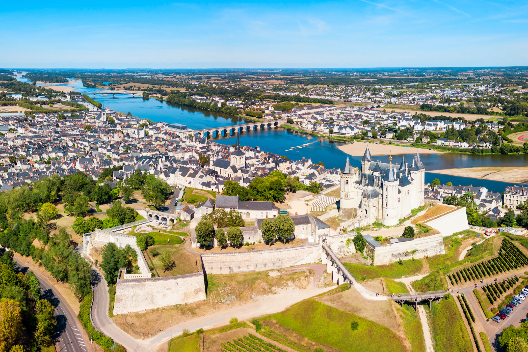 Saumur city aerial view, France